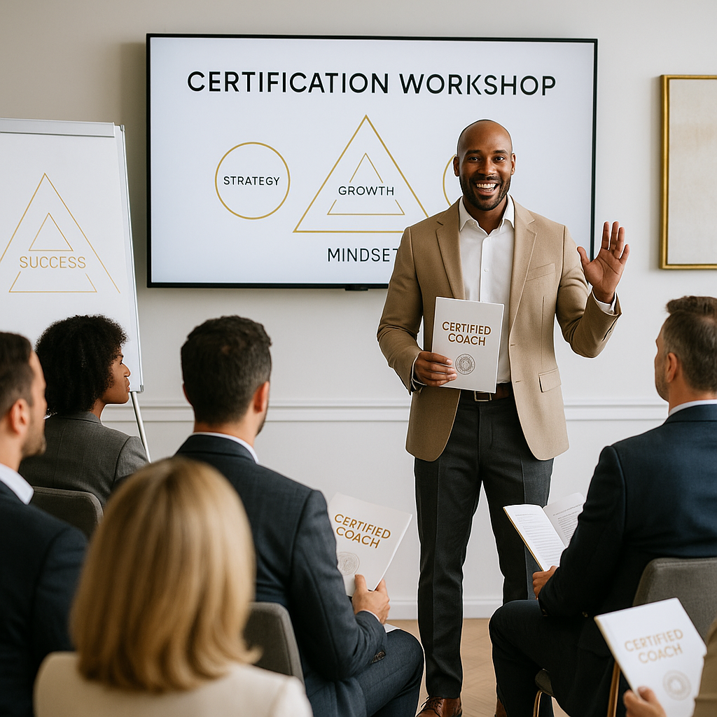 Speaker leading a certification workshop for coaches and trainers using branded content and a proprietary methodology