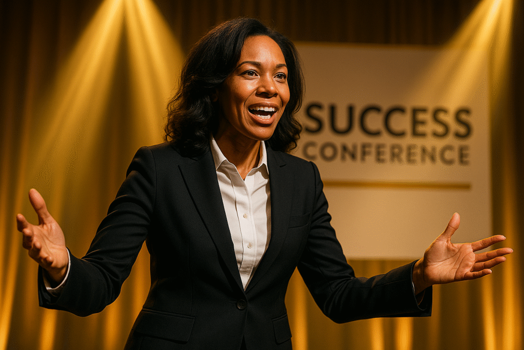 Motivational speaker leading a high-level mastermind group with engaged professionals in a retreat setting